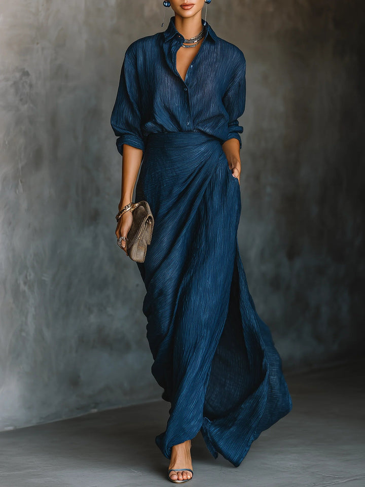 Cielo – Robe Maxi Drapée Bleu Profond