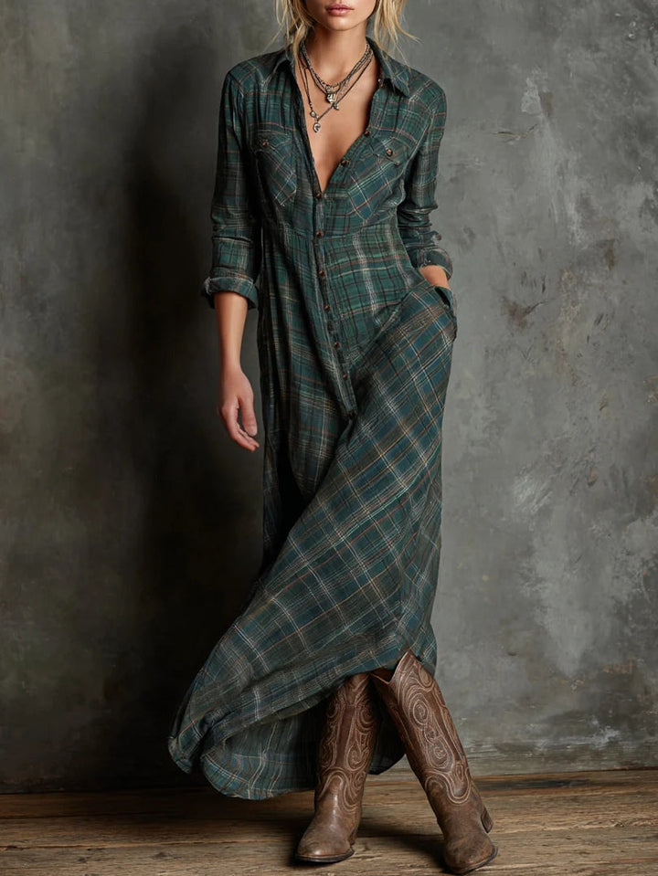 Livia – Robe Longue Motif Carreaux