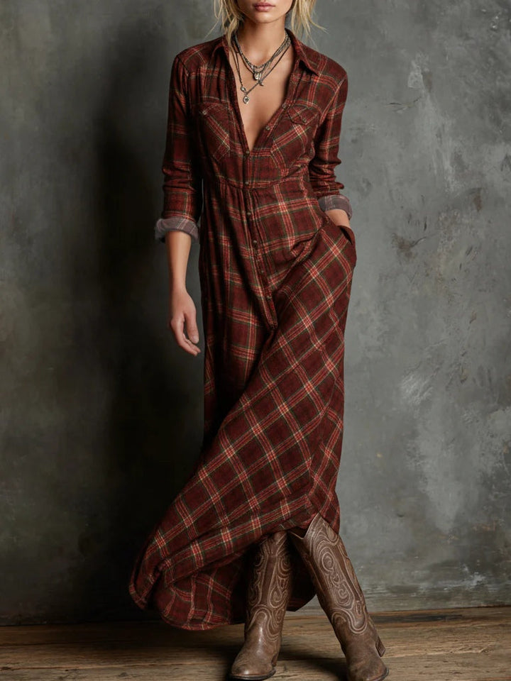 Livia – Robe Longue Motif Carreaux
