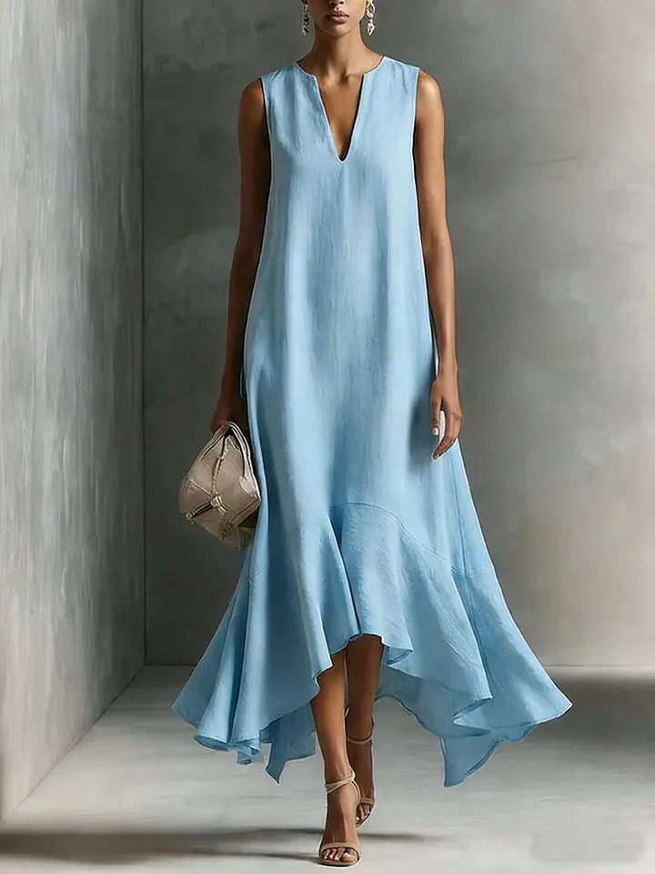 Astra – Robe Maxi Col V Sans Manches