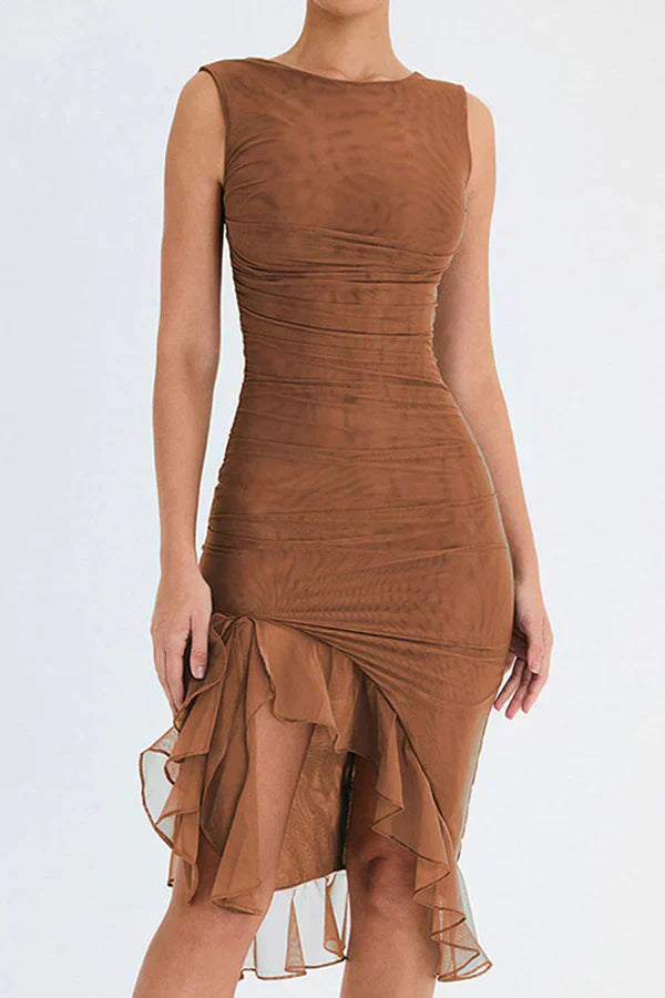 Lorienne™ – Robe Fourreau Col Bateau à Volants