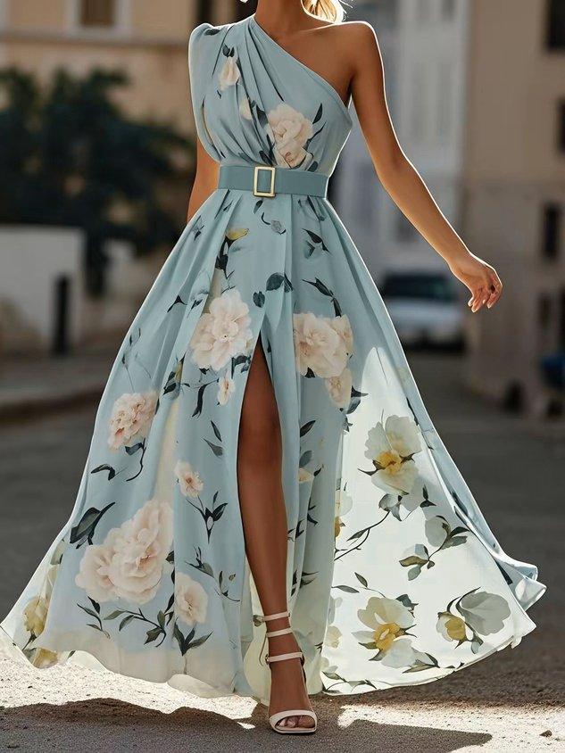Sella – Robe Maxi Chiffon Une Épaule