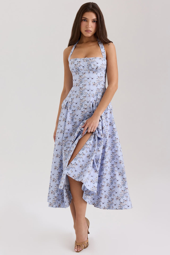 Belle – Robe Midi Halter Imprimé Marguerites