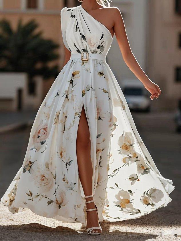 Sella – Robe Maxi Chiffon Une Épaule
