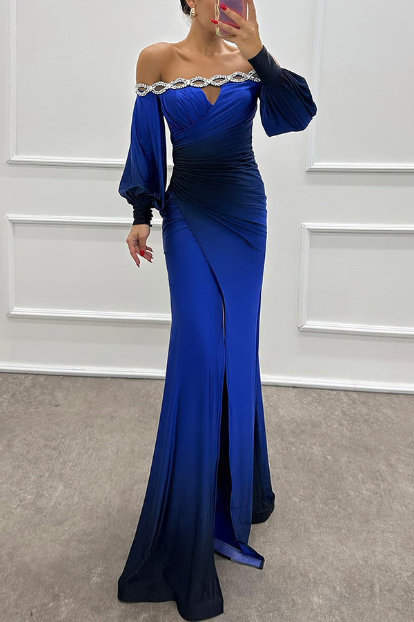 Julieta – Robe Maxi Épaules Dénudées Dégradé Fendue