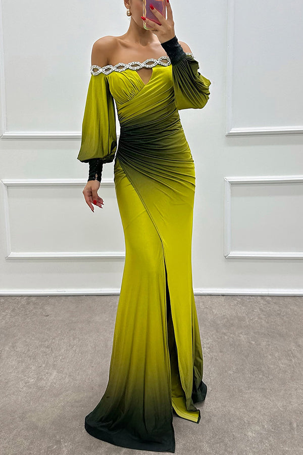 Julieta – Robe Maxi Épaules Dénudées Dégradé Fendue