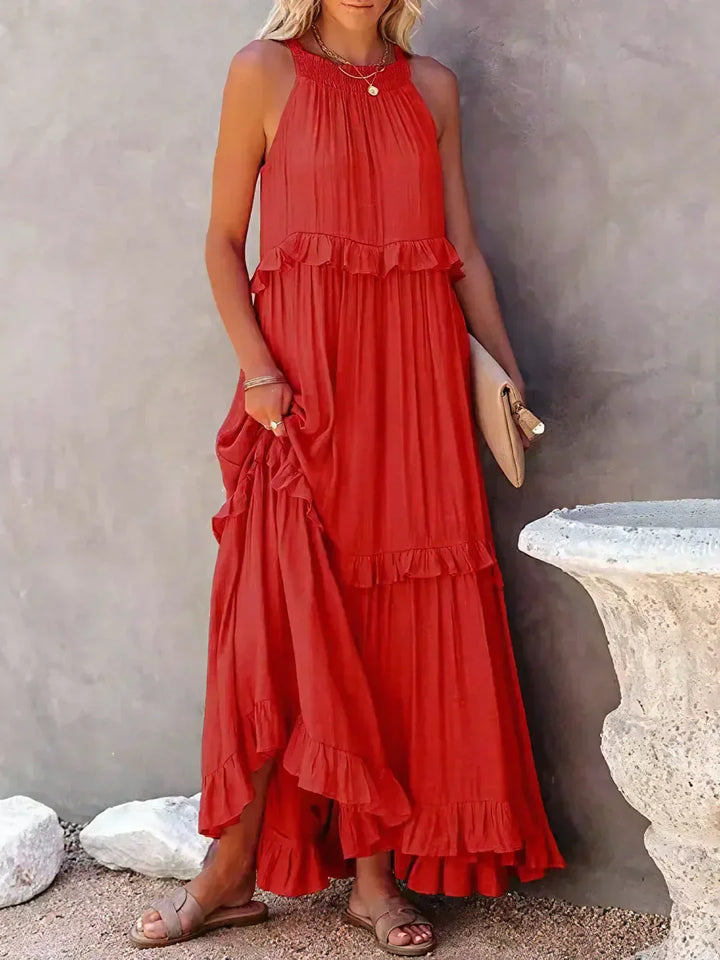 Ilona – Robe Halter à Volants & Poches