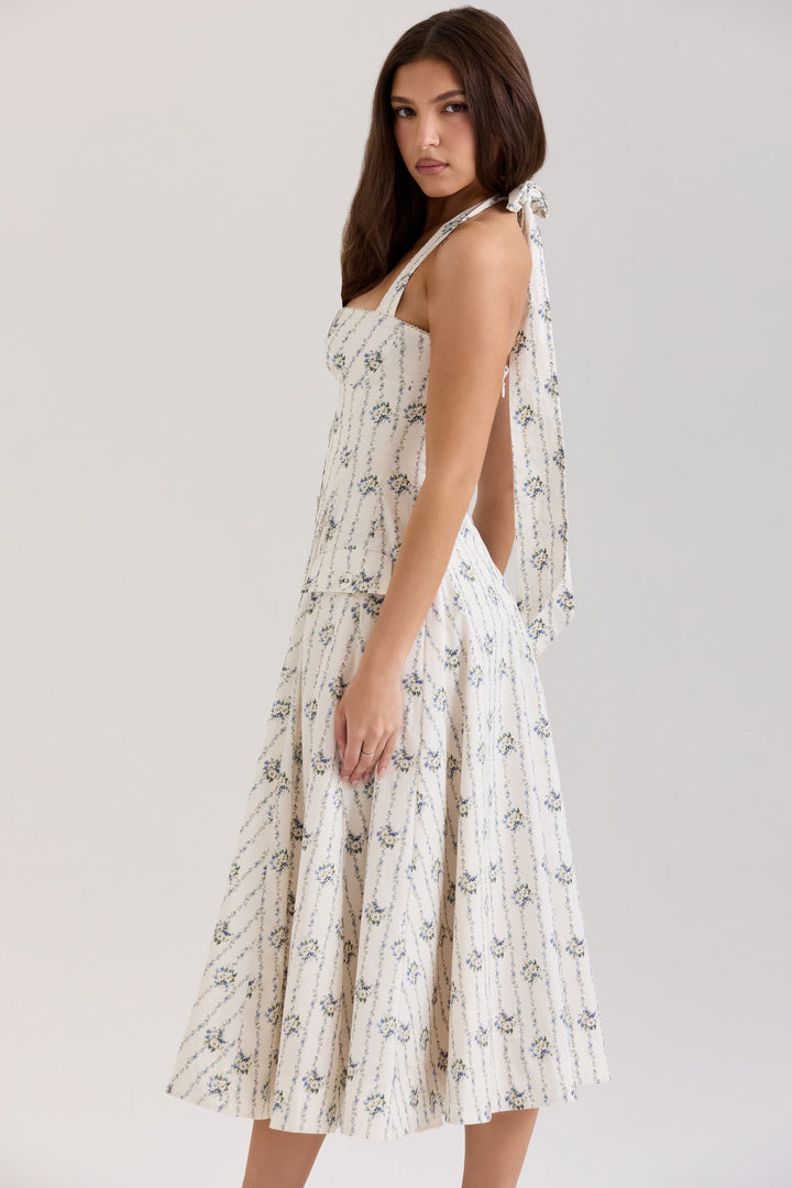 Belle – Robe Midi Halter Imprimé Marguerites