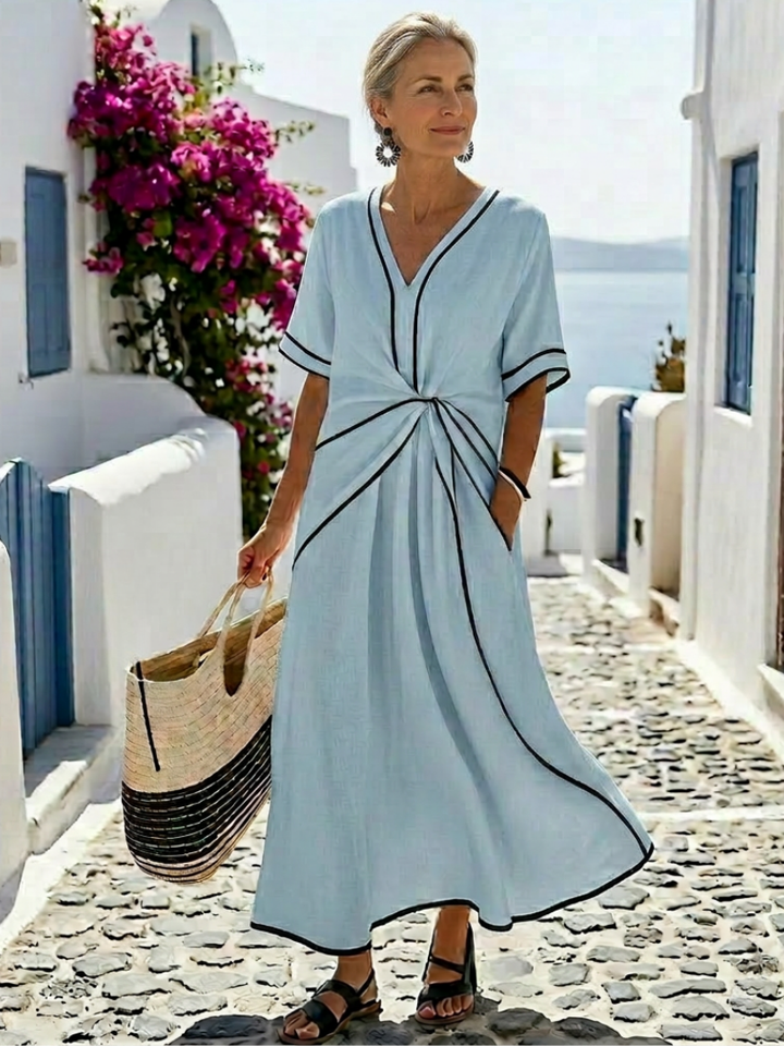 Linnea – Robe Midi Col V Taille Froncée