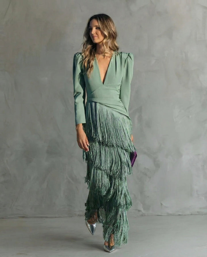 Clara – Robe Élégante Manches à Franges