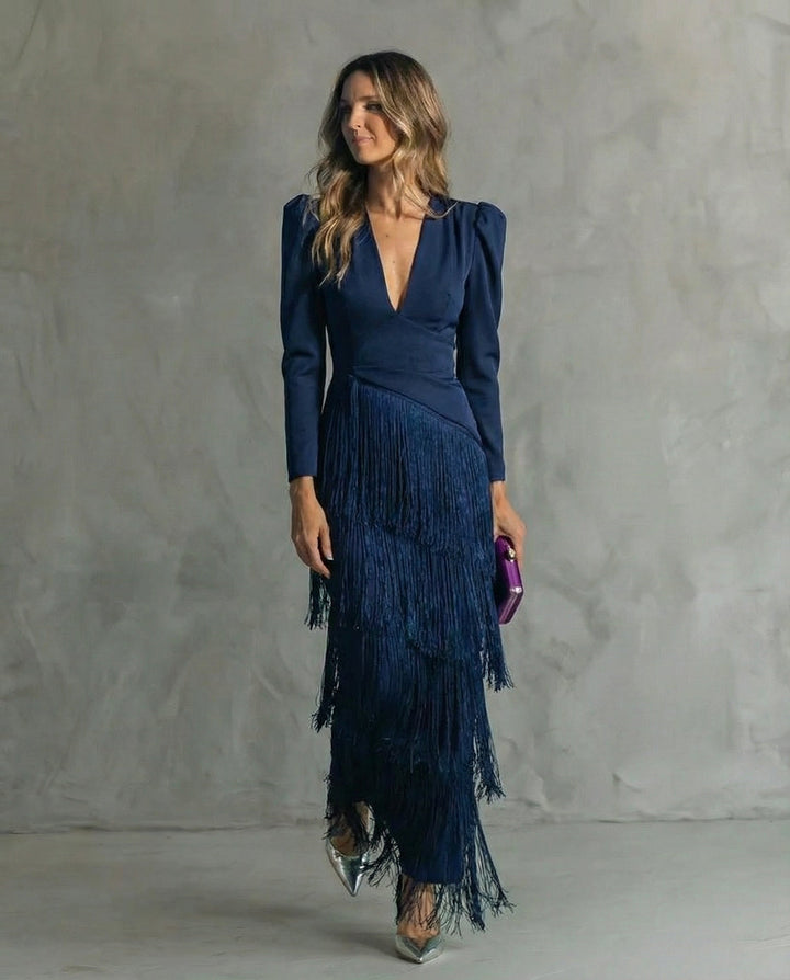 Clara – Robe Élégante Manches à Franges