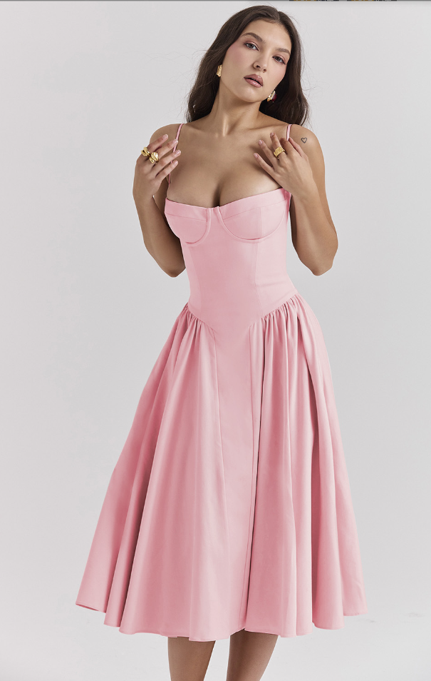 Nina – Robe Midi Corset Sans Manches