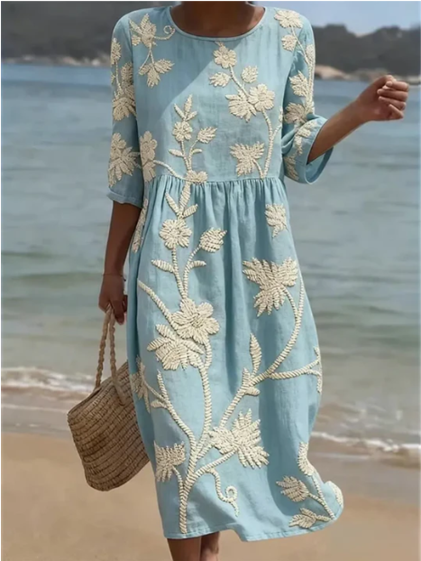 Kimberly – Robe Midi Imprimé Fleurs & Plantes