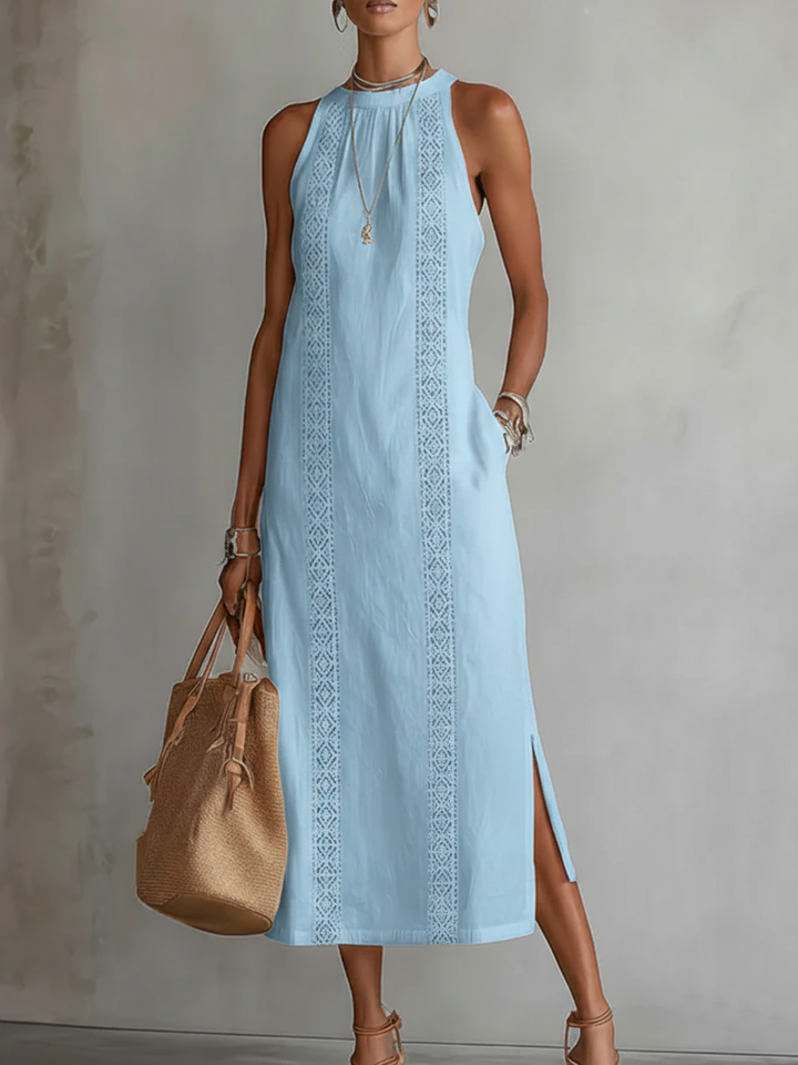 Jimena – Robe Midi Lin Col Mandarin