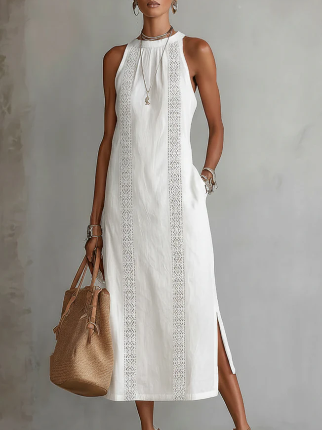 Jimena – Robe Midi Lin Col Mandarin