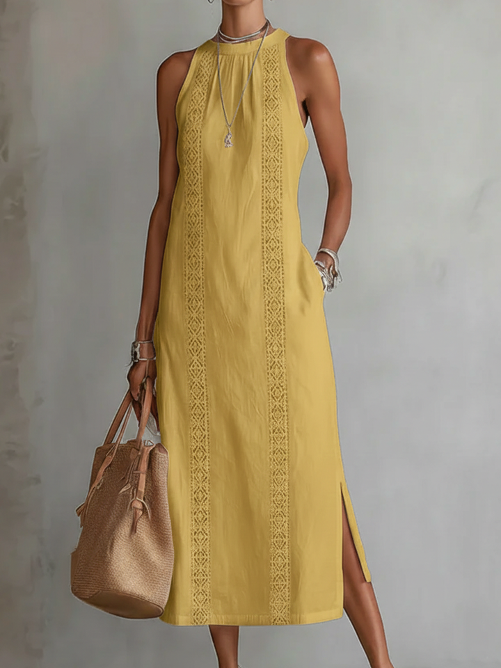 Jimena – Robe Midi Lin Col Mandarin
