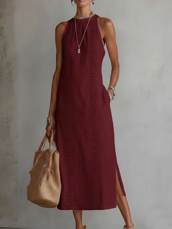 Jimena – Robe Midi Lin Col Mandarin
