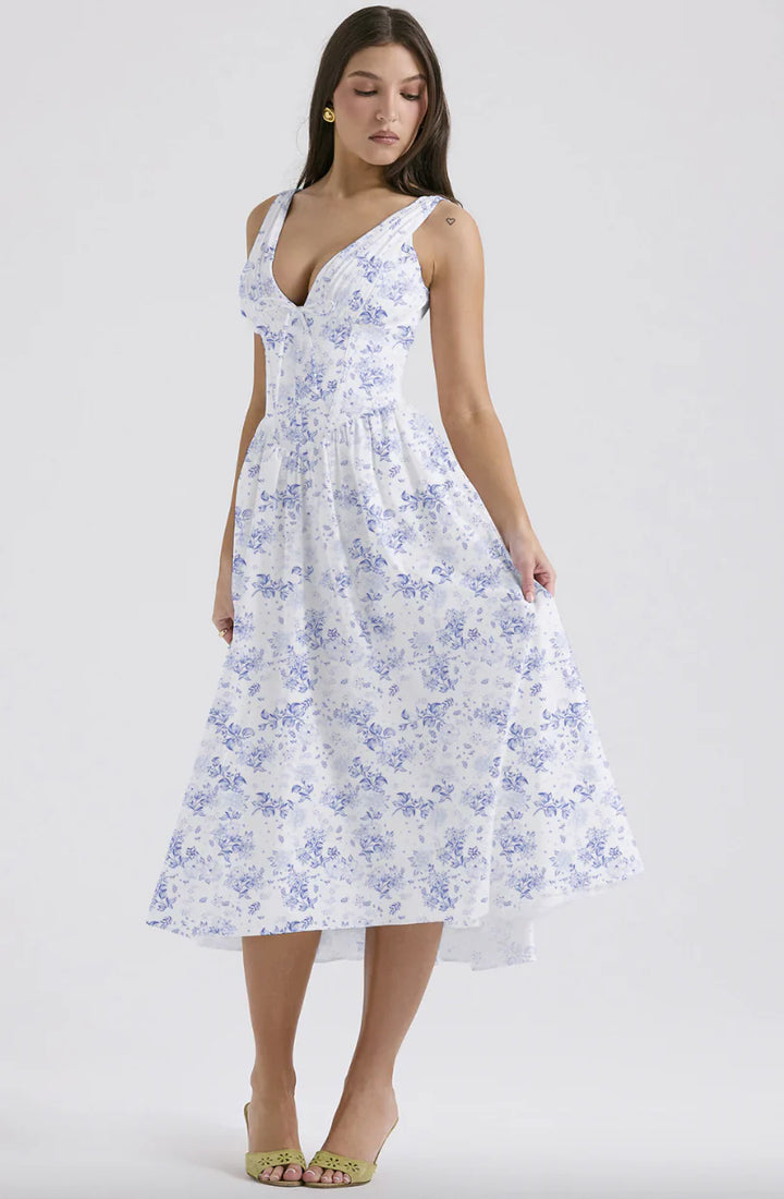 Ariana – Robe Midi Corset Col V Évasée